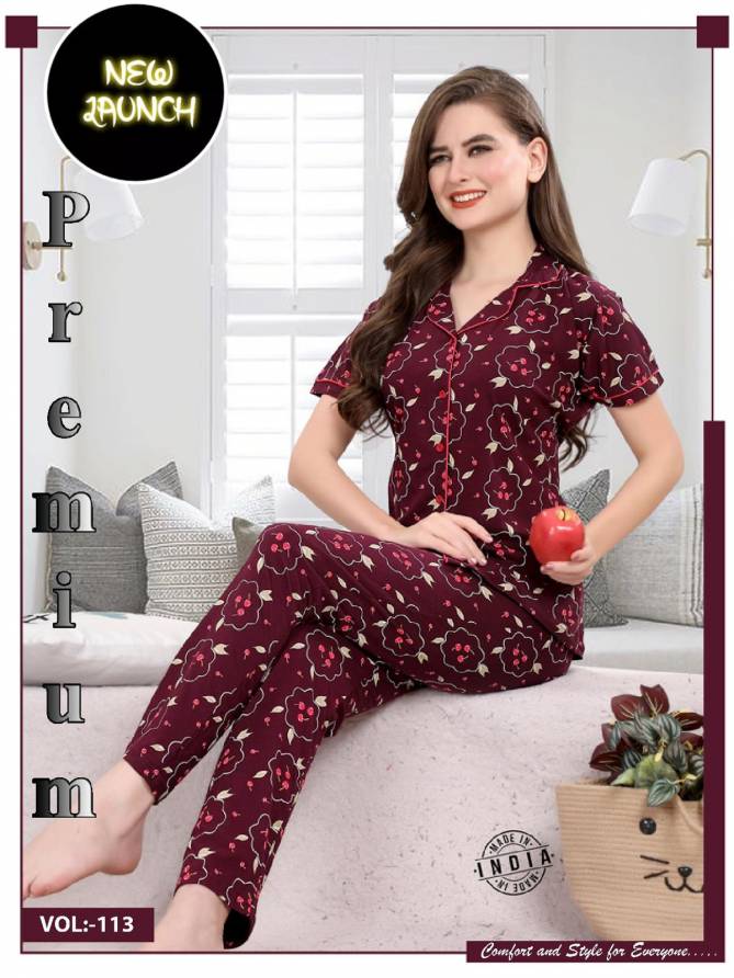 Summer Special Collor Ns Vol Dk 113 Hosiery Cotton Night Suit
